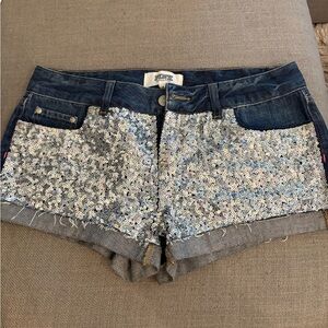 PINK Victoria's Secret Denim Shorts with Silver Sequins